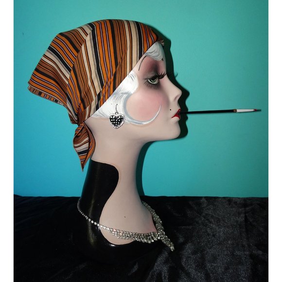 Vintage Tan Purple & Black Striped Scarf - Picture 6 of 10